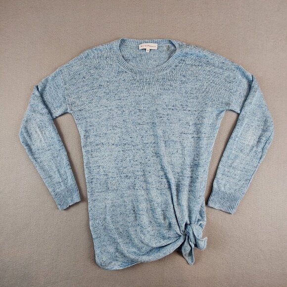 White + Warren Sweater Womens XS Blue Pullover 100% Linen Lightweight Tie Hem - Picture 2 of 9